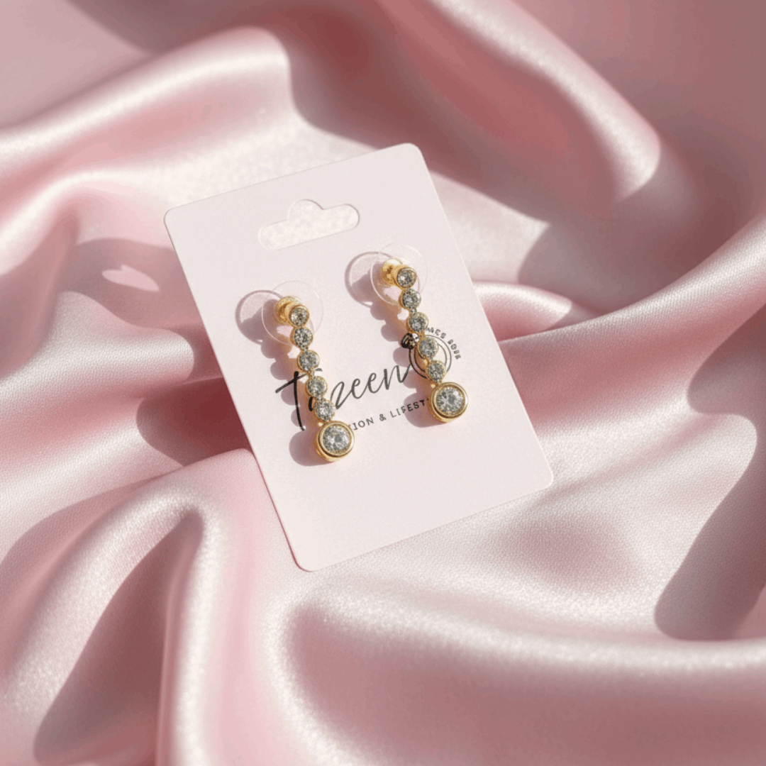 Gold Linear CZ Drop Earrings