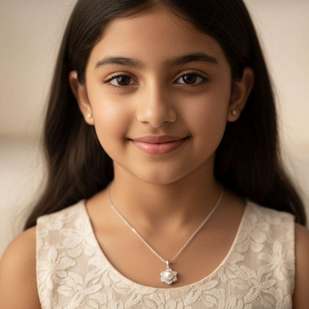 Silver Pearl Blossom Pendant Necklace