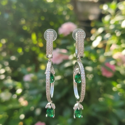 Royal Green AD Oval Drop Earrings