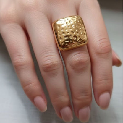 Textured Square Statement Ring for Women – 18K Gold Plated