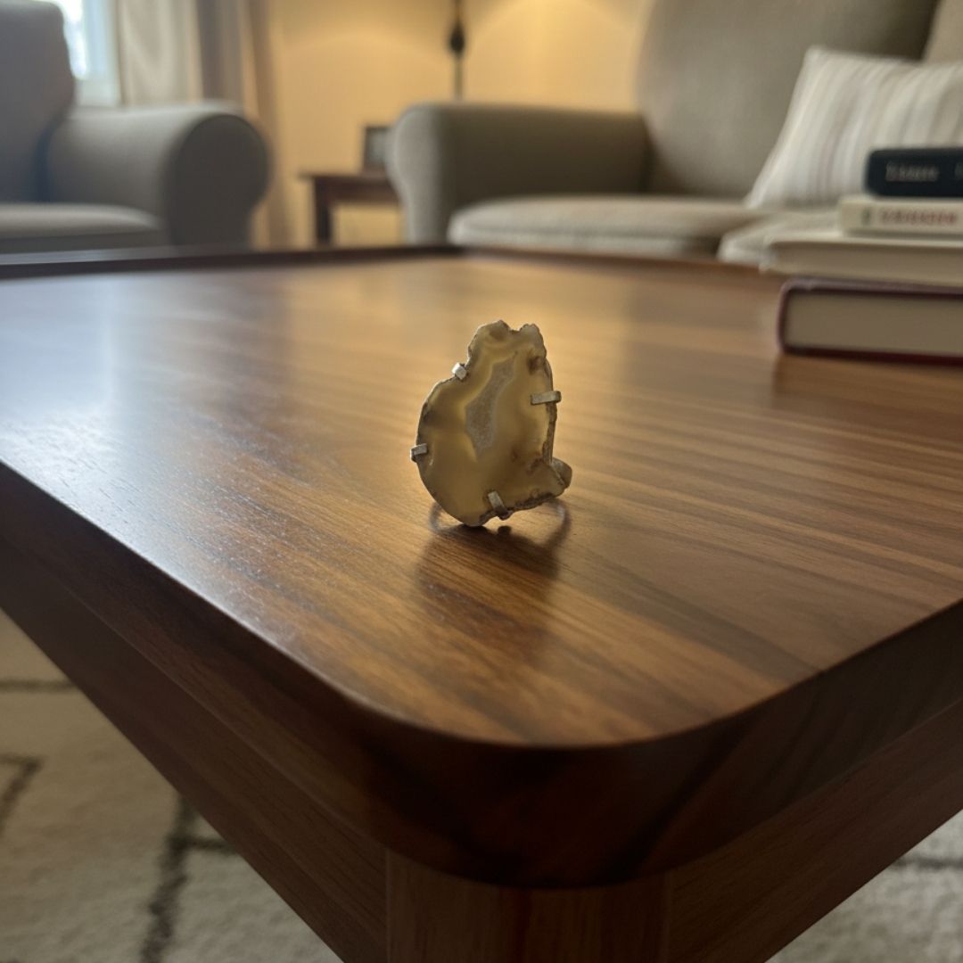 Natural Agate Slice Ring with Oxidised Silver Finish