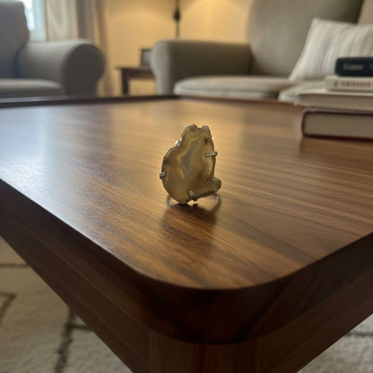 Natural Agate Slice Ring with Oxidised Silver Finish