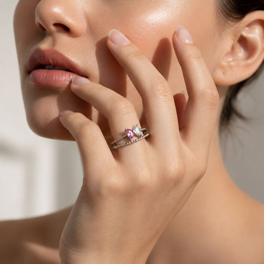 Silver Coated Twin Marquise Diamond Ring