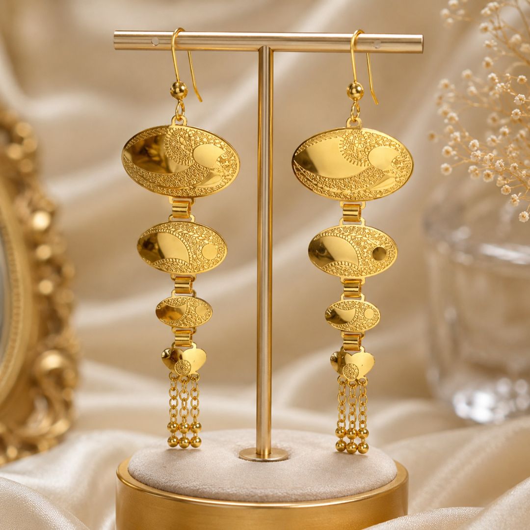 Elegant Gold Oval Drop Earrings
