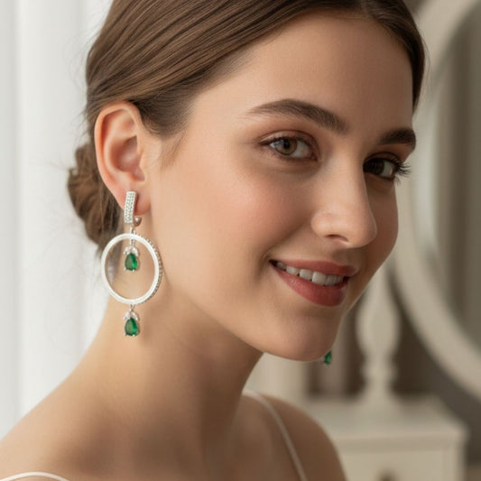 Royal Green AD Oval Drop Earrings