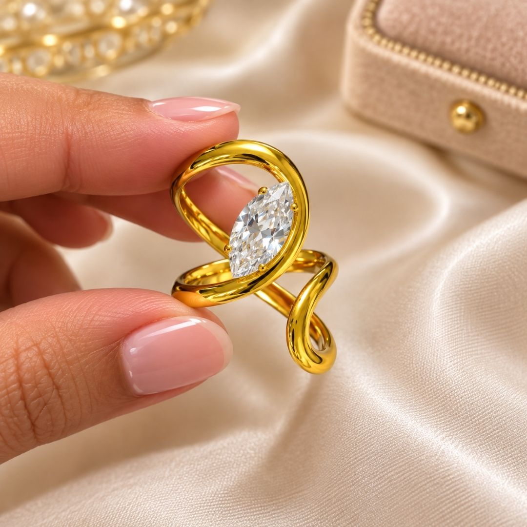 Elegant Gold Open Wrap Ring with Sparkling Oval Crystal