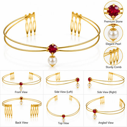 Gold-Plated Red Stone Pearl Hairlet for Women