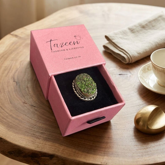 Oxidised Green Druzy Stone Ring – Bold Statement Design