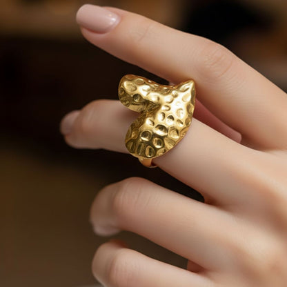 Textured Abstract Heart Statement Ring for Women – 18K Gold Plated