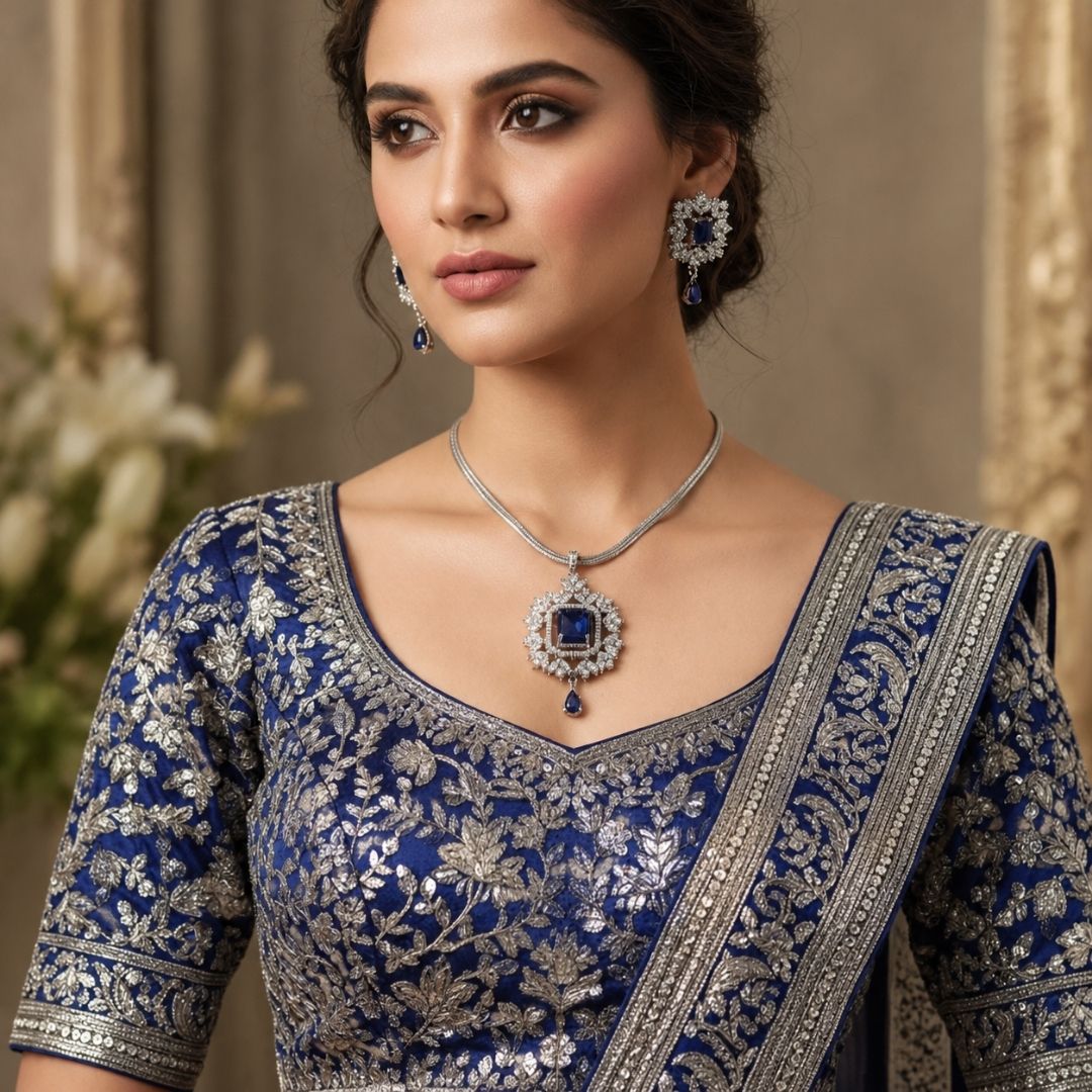 Royal Blue American Diamond Necklace Set