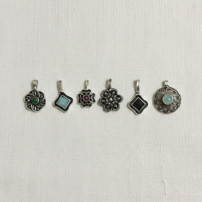 Oxidised Silver Nose Pin Set – 6 Unique Stone & Floral Variations
