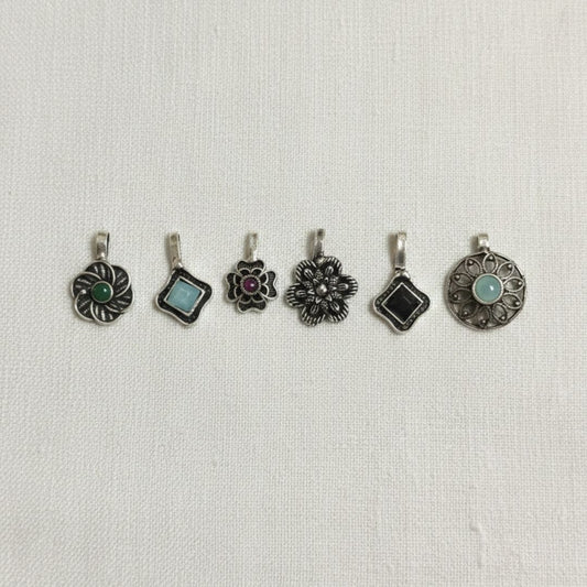 Oxidised Silver Nose Pin Set – 6 Unique Stone & Floral Variations