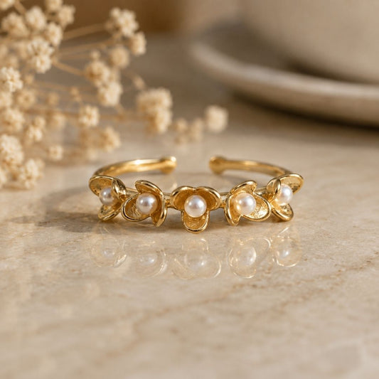 Dainty Floral Pearl Wrap Ring