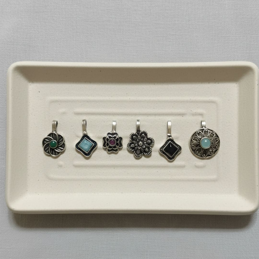 Oxidised Silver Nose Pin Set – 6 Unique Stone & Floral Variations
