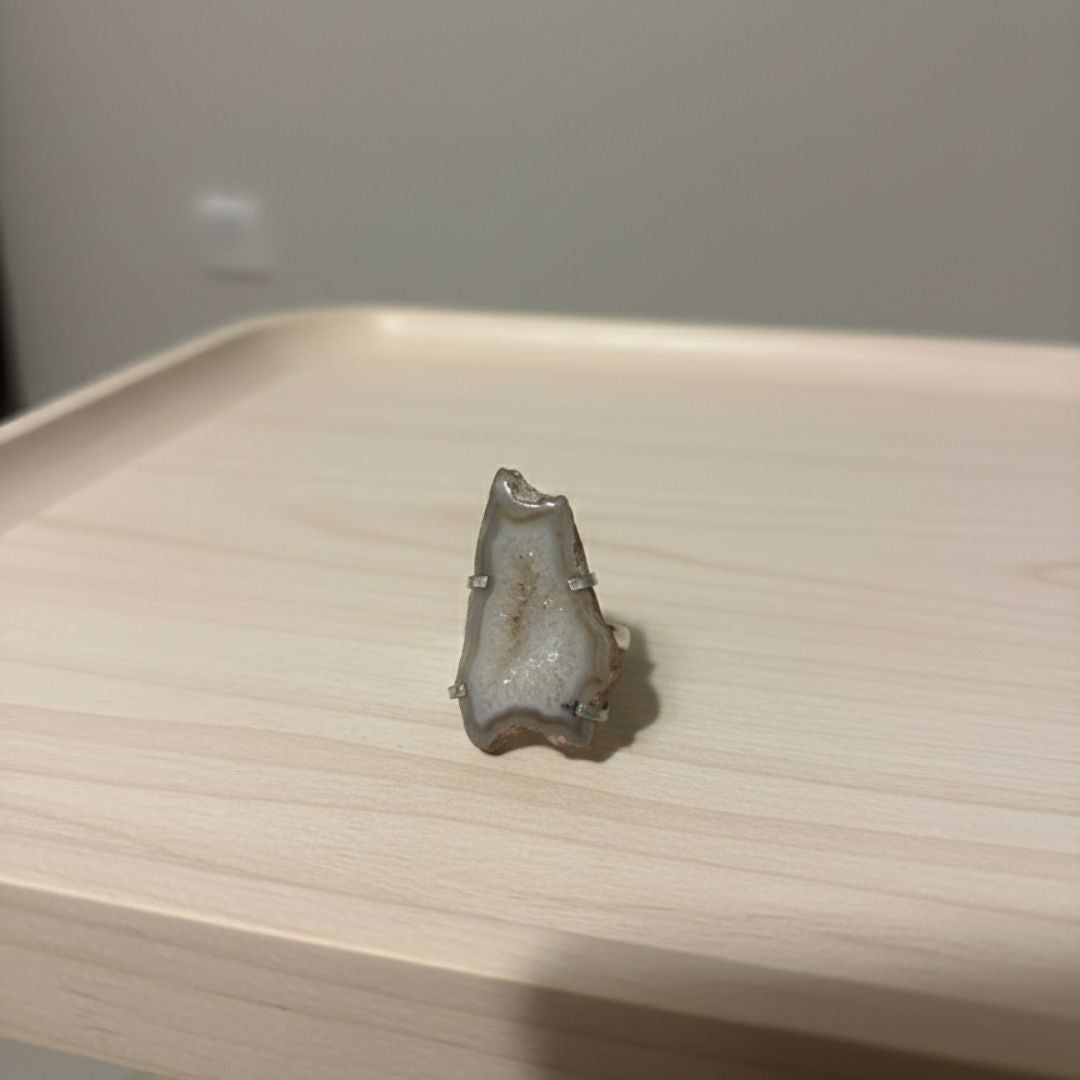 Raw Druzy Agate Pendant with Oxidised Silver Setting