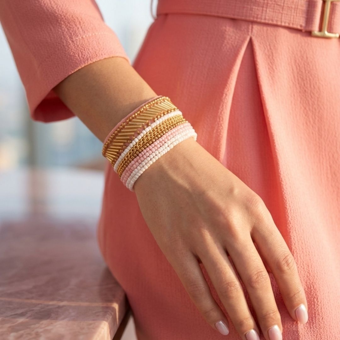 Handmade Gold & Pearl Beaded Cuff Bracelet – Elegant Velvet Statement Bangle