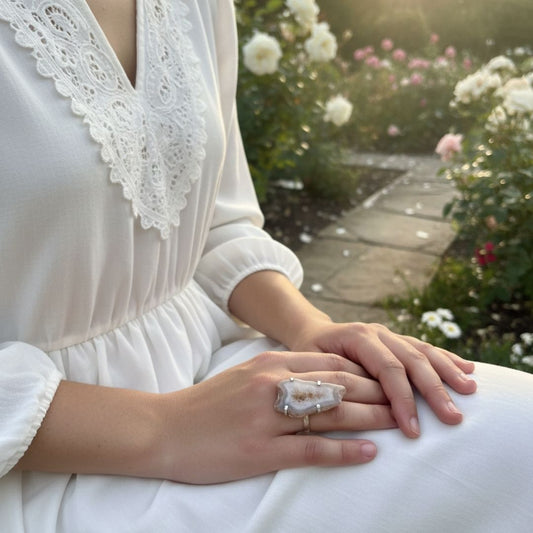 Raw Druzy Agate Pendant with Oxidised Silver Setting