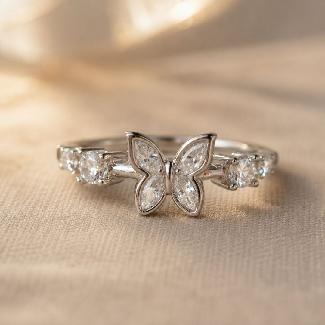 Silver Plated Butterfly Sparkle Ring