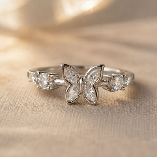 Silver Plated Butterfly Sparkle Ring