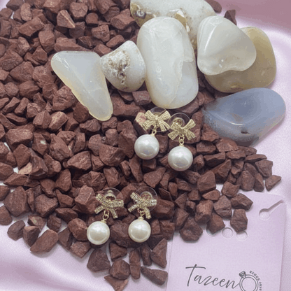 Bow Pearl Drop Earrings Gold