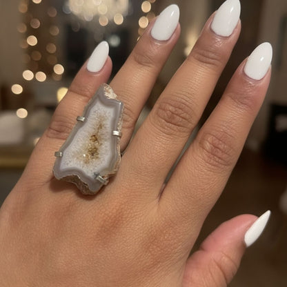 Raw Druzy Agate Pendant with Oxidised Silver Setting