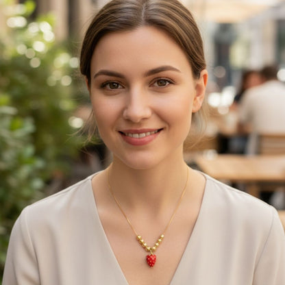 Minimal Gold Chain Strawberry Pendant Necklace