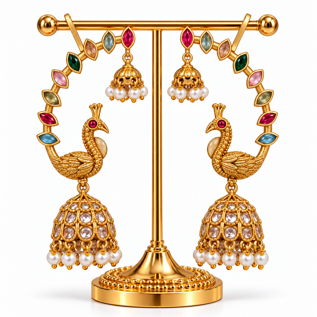 Peacock Motif Multicolour Kemp Stone Earcuff