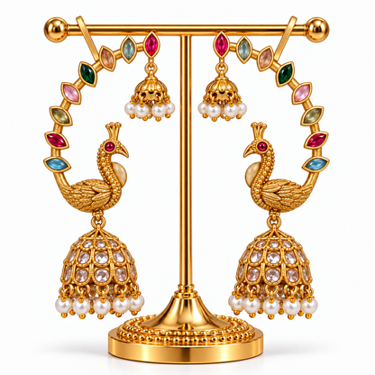 Peacock Motif Multicolour Kemp Stone Earcuff