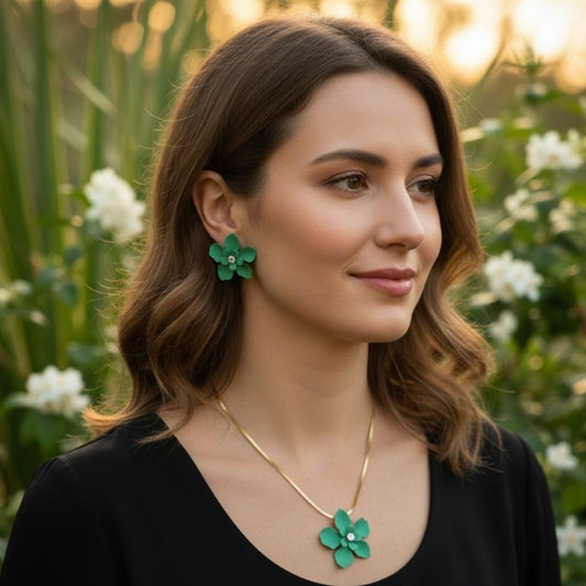 Green Floral Necklace & Earring Set