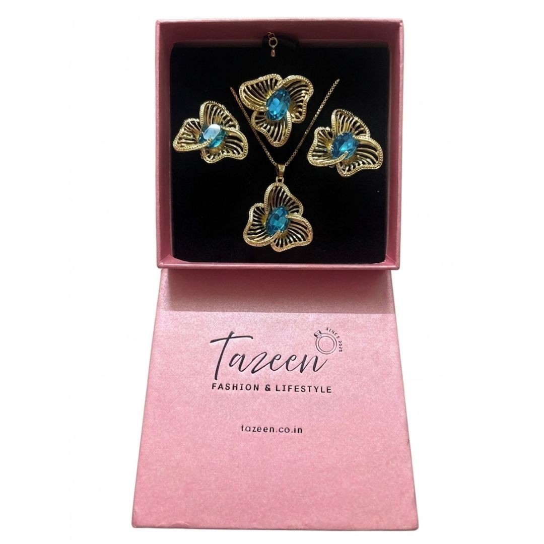Elegant Blue Zircon Floral Necklace Set with Earrings