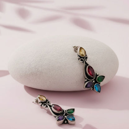 Oxidized Multicolor Navratna Stud Earrings