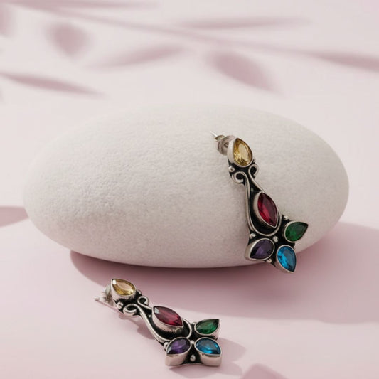 Oxidized Multicolor Navratna Stud Earrings