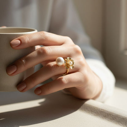 Blossom Pearl Gold Open Ring