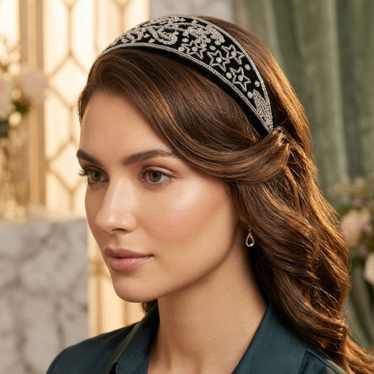 Handmade Premium Velvet Embellished Hairband with Sequins & Star Detailing