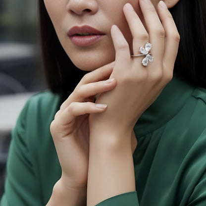 Premium White Crystal Flower Statement Ring for Women
