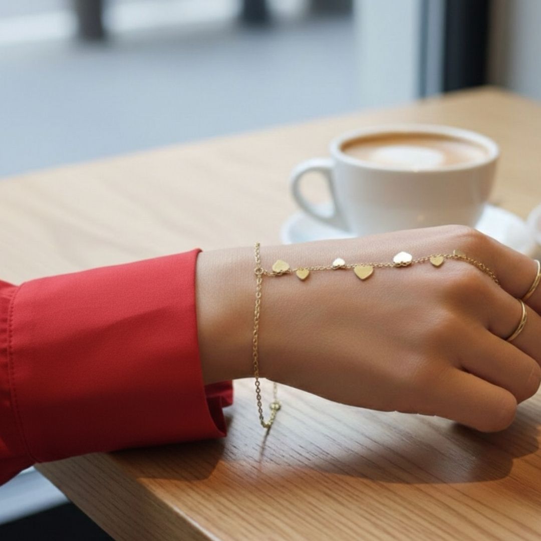 Minimal Gold Heart Hand Bracelet