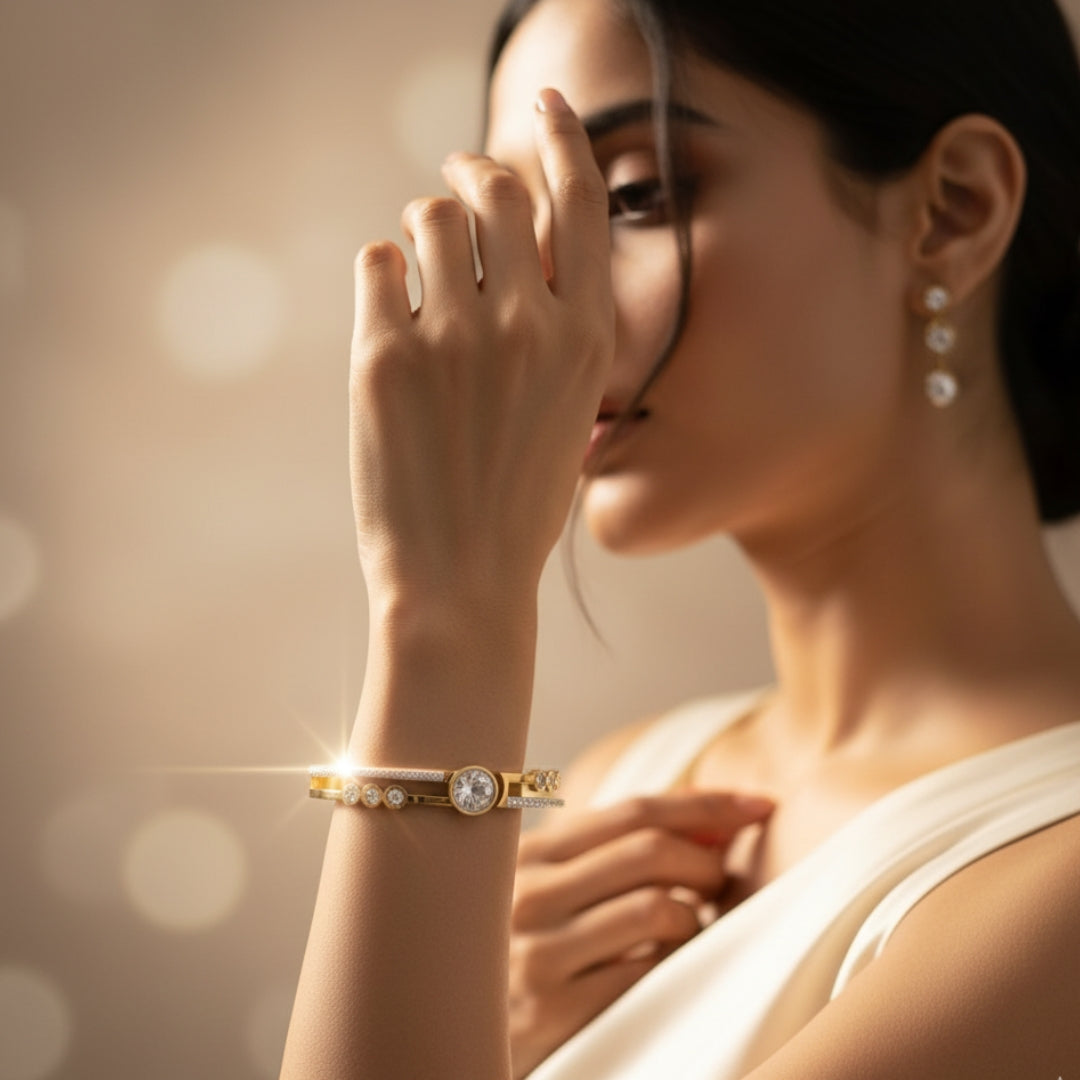 Anti-Tarnish Gold Crystal Bracelet | Elegant Zirconia Bangle