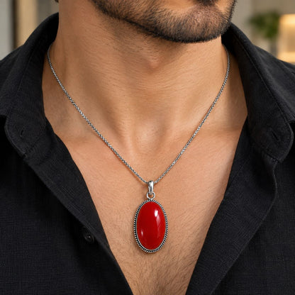 Red Oval Gemstone Pendant Necklace