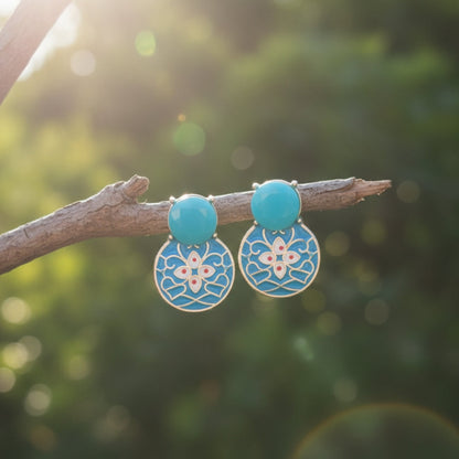 Oxidized Turquoise Blue Enamel Earrings
