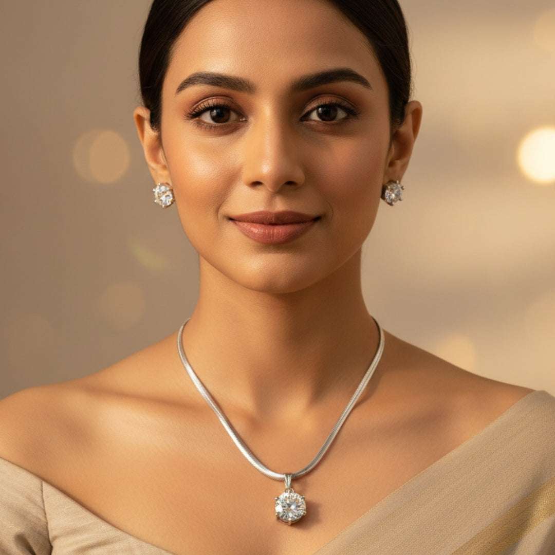 Elegant Solitaire American Diamond Necklace Set