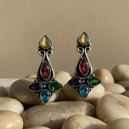 Oxidized Multicolor Navratna Stud Earrings
