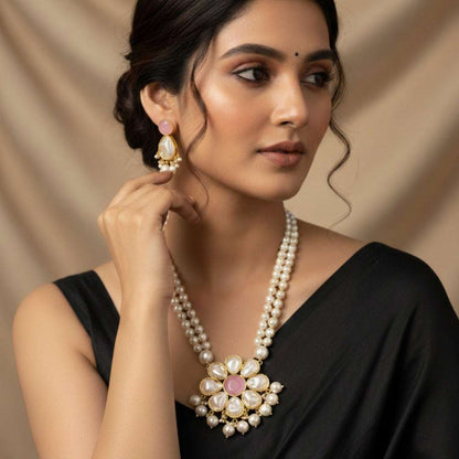 Natural Stone & Pearl Floral Necklace Set