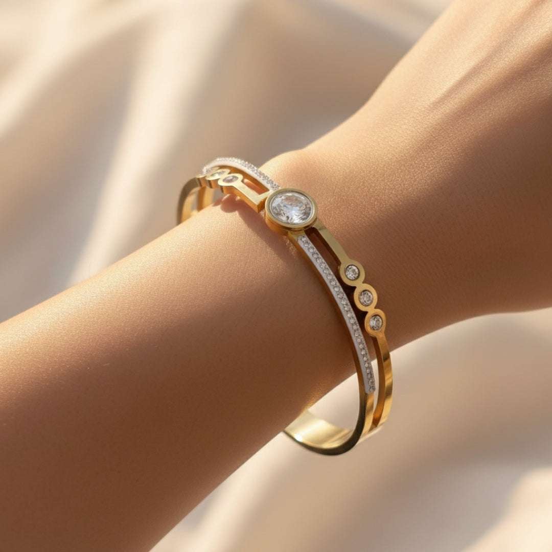 Anti-Tarnish Gold Crystal Bracelet | Elegant Zirconia Bangle