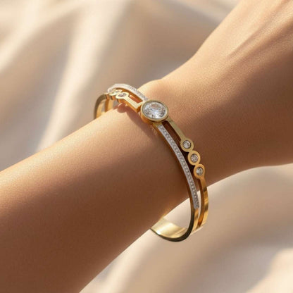 Anti-Tarnish Gold Crystal Bracelet | Elegant Zirconia Bangle