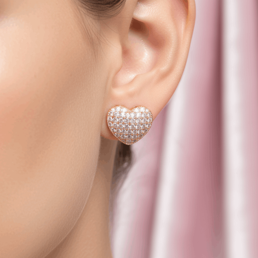 Heart Shaped CZ Stud Earrings