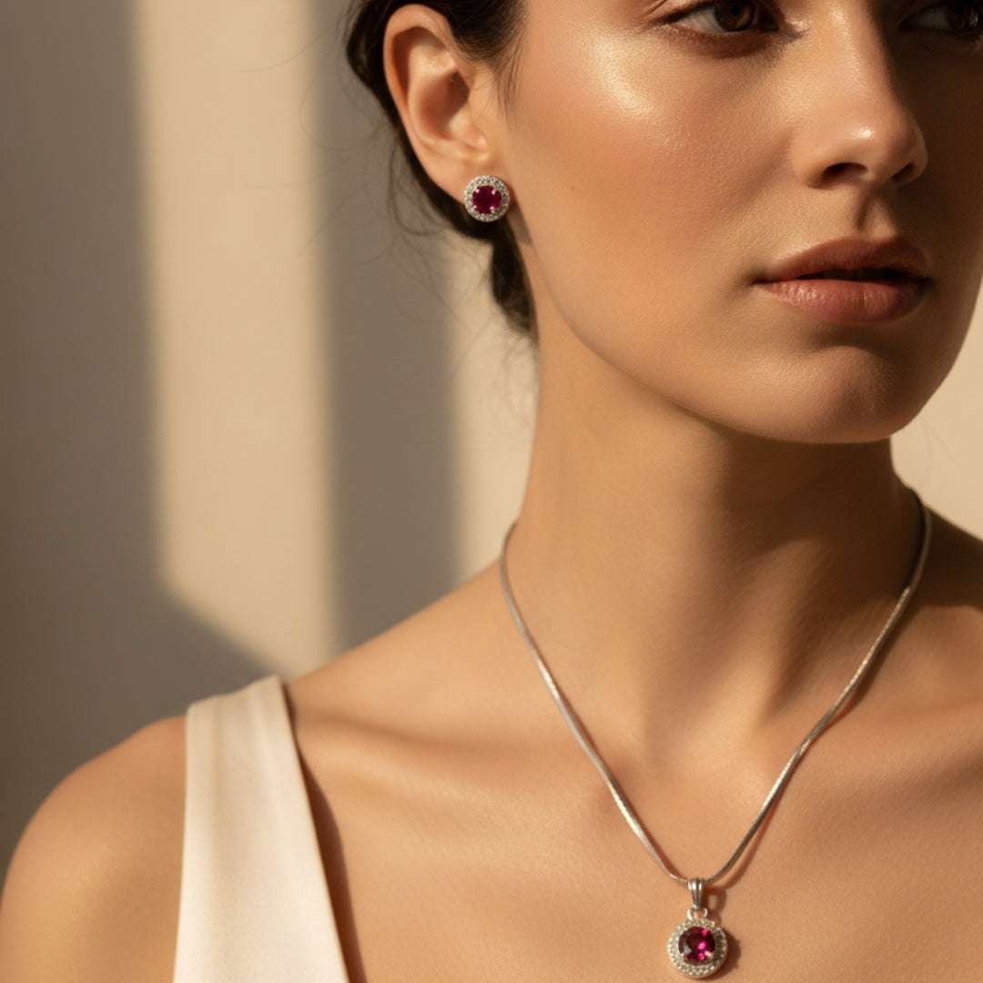 Ruby American Diamond Pendant Necklace