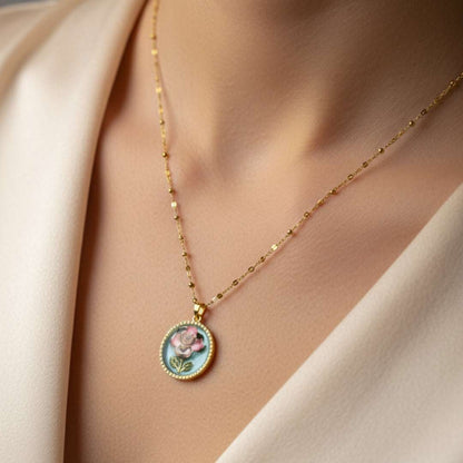 Anti-Tarnish Pastel Floral Medallion Pendant