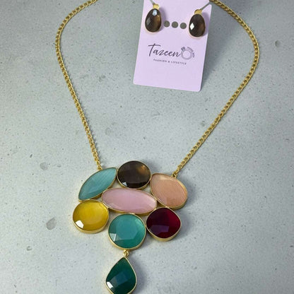 Multicolor Statement Necklace & Earrings Set