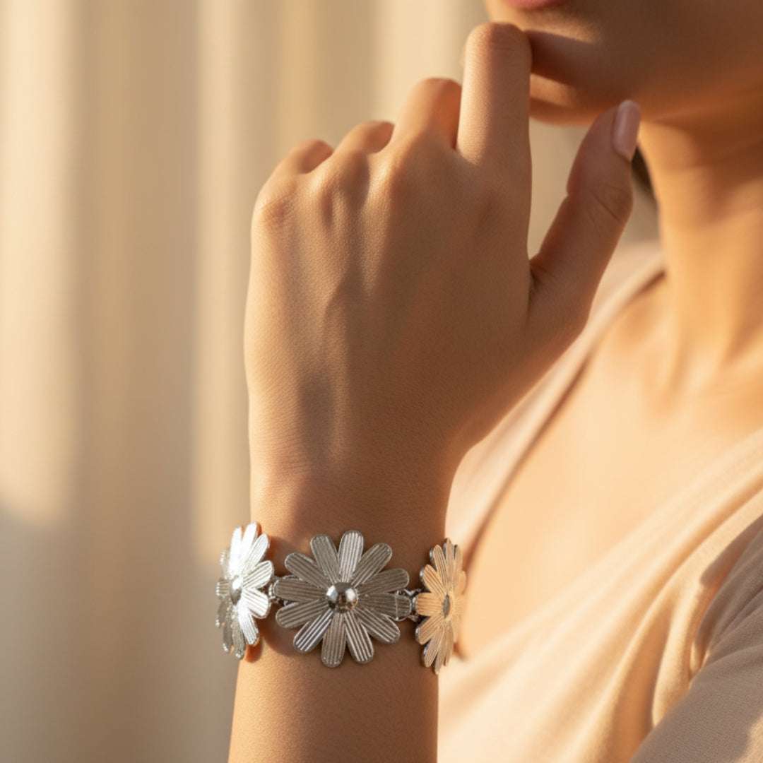 Silver Daisy Cuff Bracelet