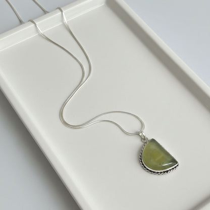 Oxidised Silver Necklace with Natural Green Stone Pendant